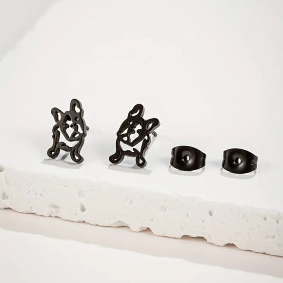 Frenchie Pup Face Tilted Head Stainless Steel Stud Earrings #1366 - Picture 6 of 10